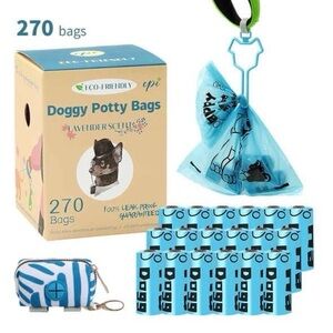 Eco friendly Dog Potty bags 270 bags with free dispenser and clip bag holder